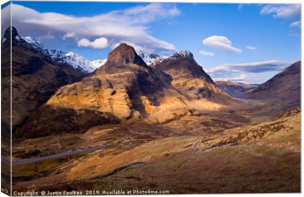 The Three Sisters of Glencoe, Scotland Canvas Print by Justin Foulkes