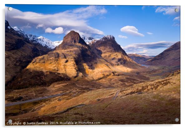 The Three Sisters of Glencoe, Scotland Acrylic by Justin Foulkes