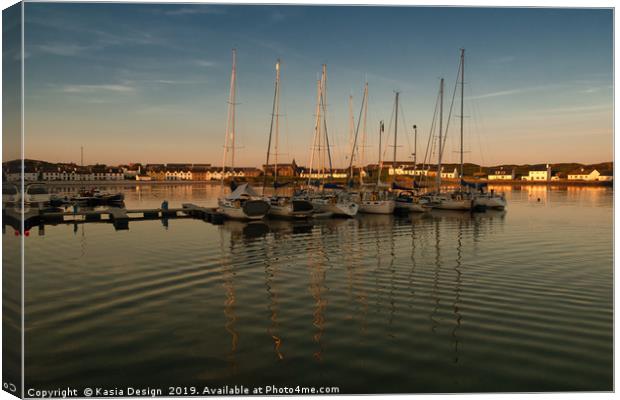 Yachts in the Harbour at Dusk, Port Ellen, Islay Canvas Print by Kasia Design