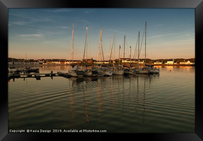 Yachts in the Harbour at Dusk, Port Ellen, Islay Framed Print by Kasia Design