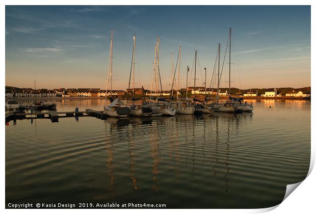 Yachts in the Harbour at Dusk, Port Ellen, Islay Print by Kasia Design