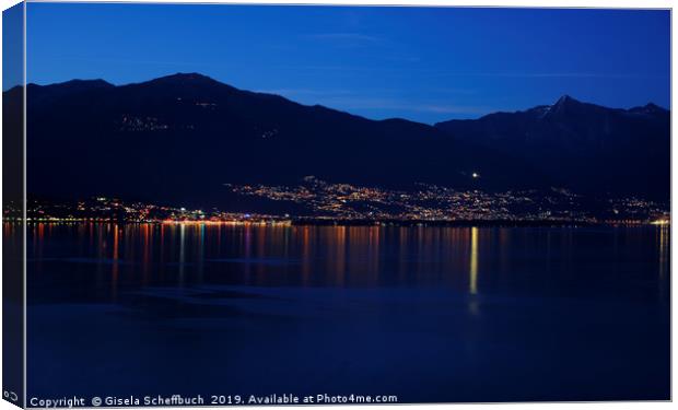 Evening on the Lago Maggiore Canvas Print by Gisela Scheffbuch