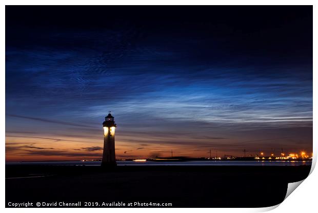 Perch Rock Lighthouse Noctilucent Clouds Print by David Chennell