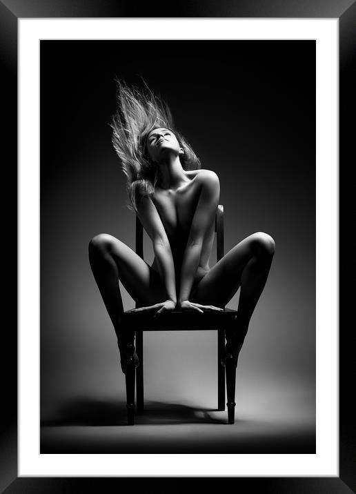 Nude woman on chair Framed Mounted Print by Johan Swanepoel