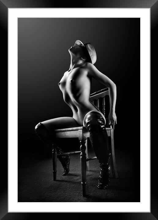 Nude woman on chair 2 Framed Mounted Print by Johan Swanepoel