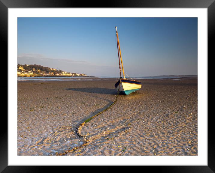 Yacht moored on Instow beach in North Devon Framed Mounted Print by Tony Twyman