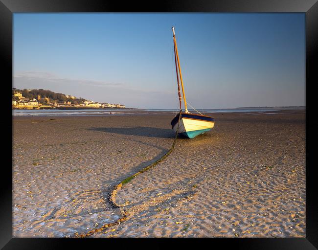 Yacht moored on Instow beach in North Devon Framed Print by Tony Twyman