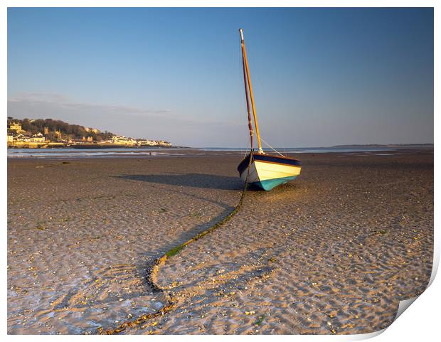 Yacht moored on Instow beach in North Devon Print by Tony Twyman