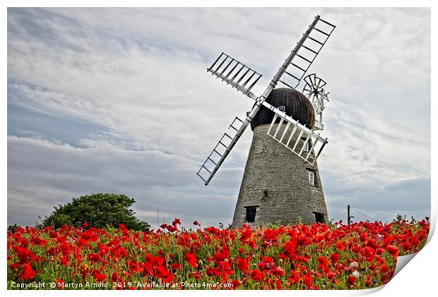 Whitburn WIndmill and Poppies Print by Martyn Arnold