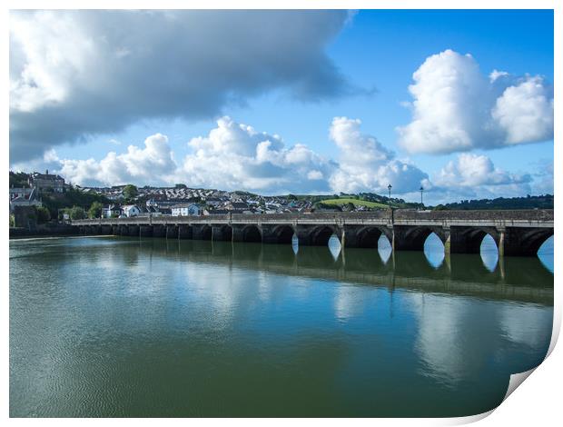 Bideford Long bridge in the sunshine of Devon Print by Tony Twyman
