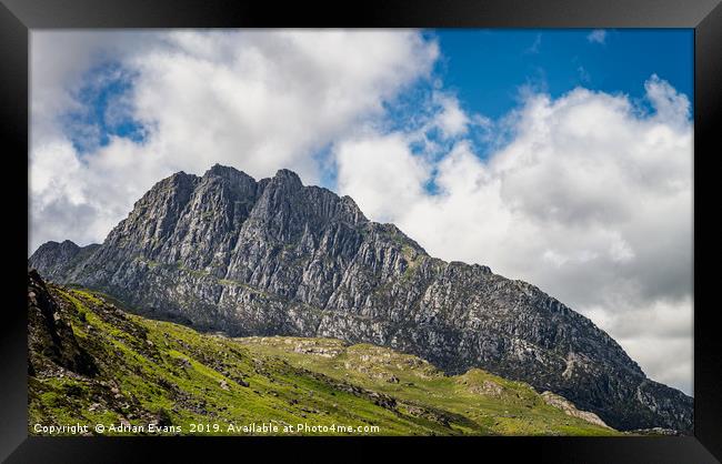 Tryfan mountain East Face Snowdonia Framed Print by Adrian Evans