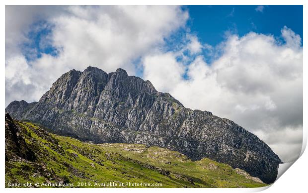 Tryfan mountain East Face Snowdonia Print by Adrian Evans