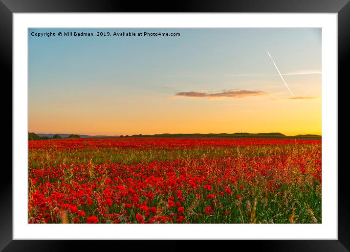 Summer Solstice Sunset over a Poppy Field Framed Mounted Print by Will Badman