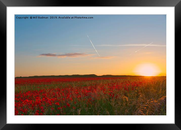 Summer Solstice Sunset over a Poppy Field Framed Mounted Print by Will Badman