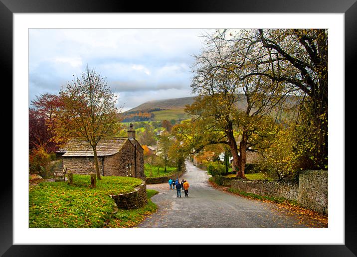 Downham village in the Autumn , Lancashire . Framed Mounted Print by Irene Burdell