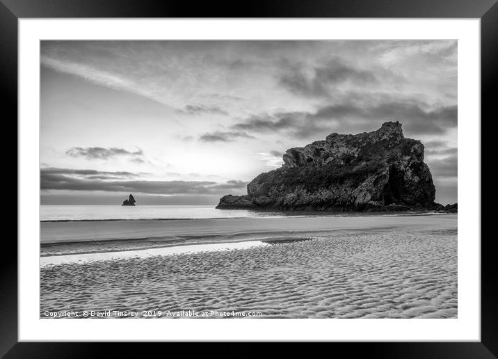 Broadhaven Beach in Monochrome Framed Mounted Print by David Tinsley