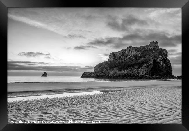 Broadhaven Beach in Monochrome Framed Print by David Tinsley