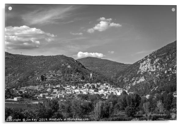 Roquebrune France Black and White Acrylic by Jim Key