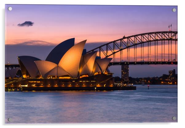 Sydney Opera House and Harbour bridge after sunset Acrylic by Andrew Michael