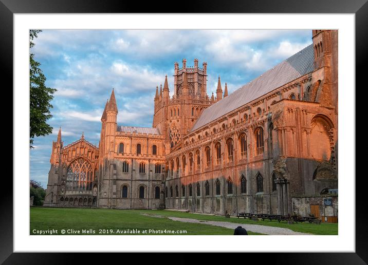 Turning red during the sunset, Ely Cathedral in al Framed Mounted Print by Clive Wells