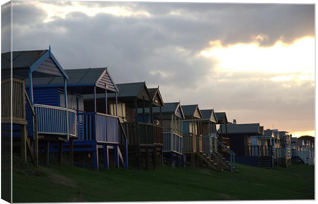 Beach Huts in Sunset, Tankerton, Kent, UK Canvas Print by Dawn O'Connor