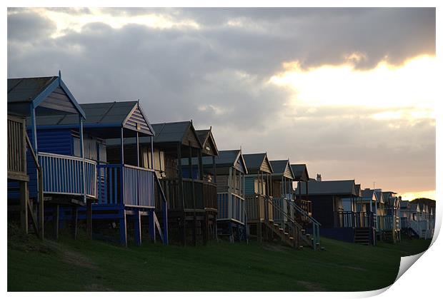 Beach Huts in Sunset, Tankerton, Kent, UK Print by Dawn O'Connor