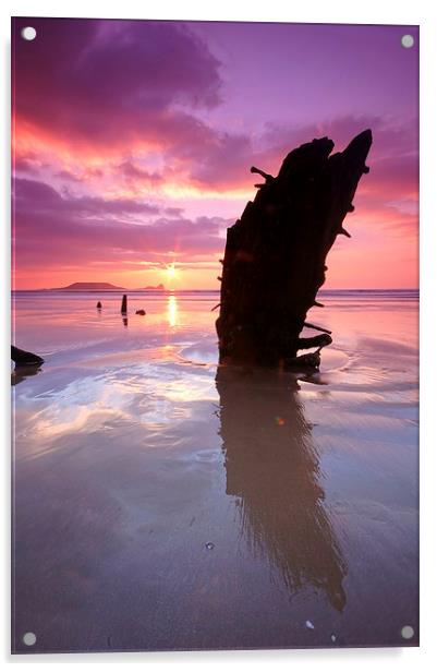 Sunset shipwreck Acrylic by Darrin miller