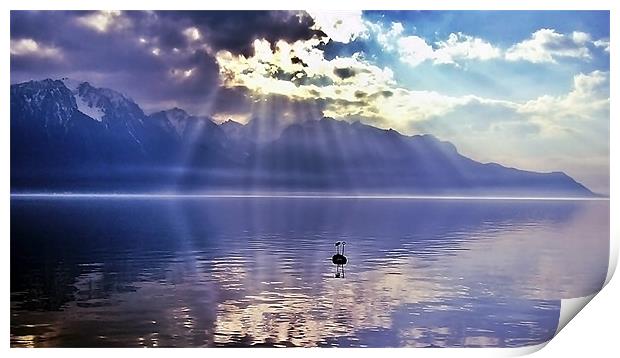 Sunbeams Over Lake Geneva, Switzerland. Print by Aj’s Images