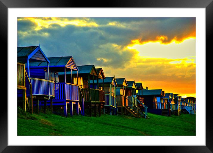 Beach Huts in Sunset, Tankerton, Kent, UK, HDR Framed Mounted Print by Dawn O'Connor