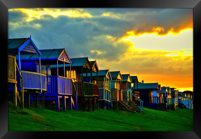 Beach Huts in Sunset, Tankerton, Kent, UK, HDR Framed Print by Dawn O'Connor