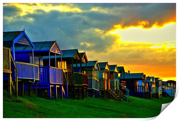 Beach Huts in Sunset, Tankerton, Kent, UK, HDR Print by Dawn O'Connor