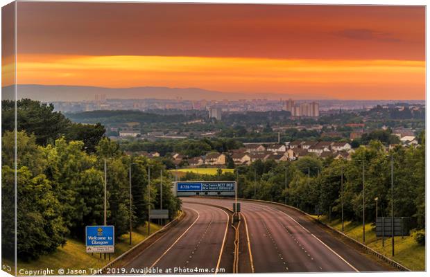 Welcome to Glasgow Sunrise Canvas Print by Jason Tait