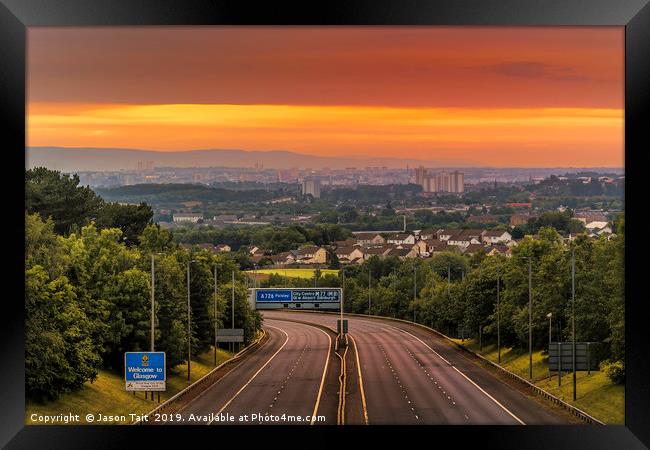 Welcome to Glasgow Sunrise Framed Print by Jason Tait