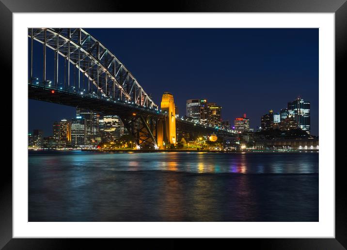 Sydney Harbour Bridge after dark Framed Mounted Print by Andrew Michael