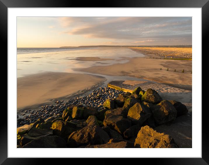 Sunset lighting up Westward Ho! beach in Devon Framed Mounted Print by Tony Twyman