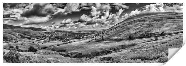 Brecon Beacons Panorama Monochrome Print by Steve Purnell