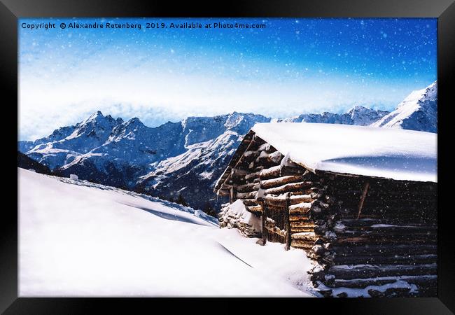 Log Cabin in Alps Framed Print by Alexandre Rotenberg