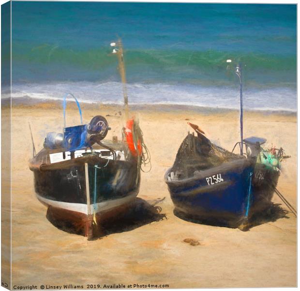 Fishing Boats of Sennen Cove Cornwall Canvas Print by Linsey Williams