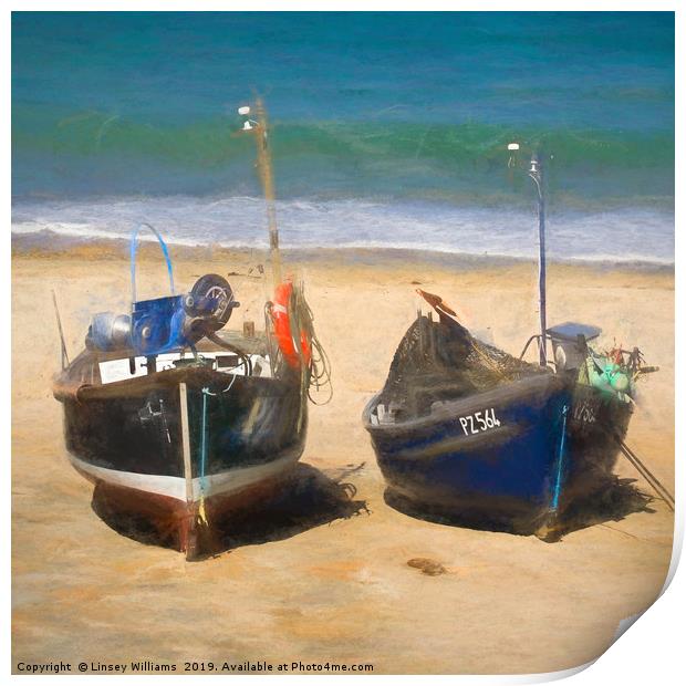 Fishing Boats of Sennen Cove Cornwall Print by Linsey Williams