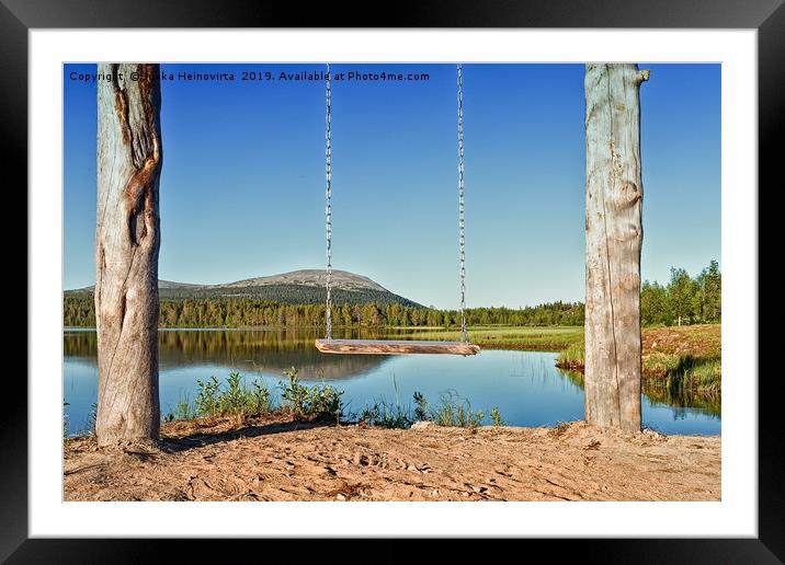 Wooden Swing By A Lake Framed Mounted Print by Jukka Heinovirta