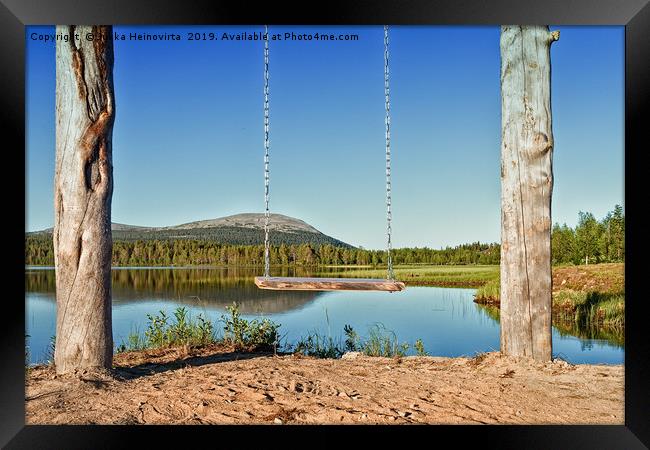 Wooden Swing By A Lake Framed Print by Jukka Heinovirta