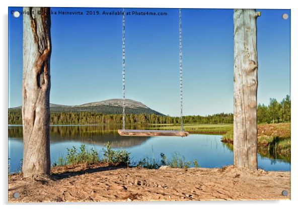 Wooden Swing By A Lake Acrylic by Jukka Heinovirta