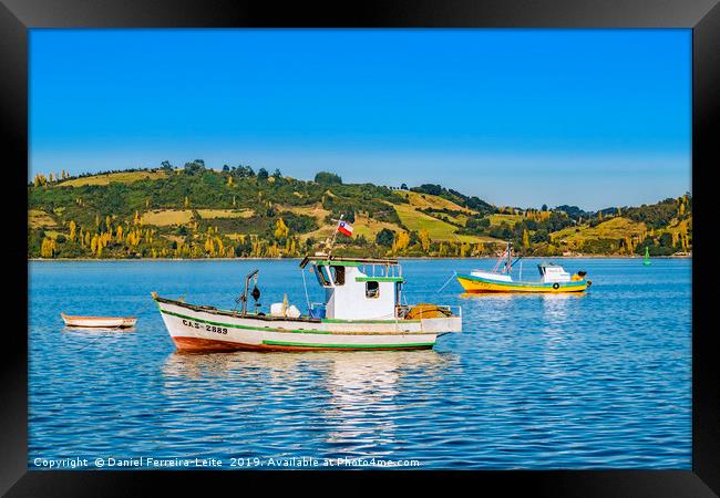 Fishing Boats at Lake, Chiloe, Chile Framed Print by Daniel Ferreira-Leite