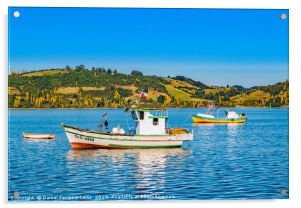 Fishing Boats at Lake, Chiloe, Chile Acrylic by Daniel Ferreira-Leite