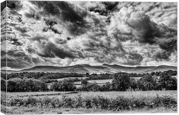 Dramatic Skies Over Penyfan Monochrome Canvas Print by Steve Purnell