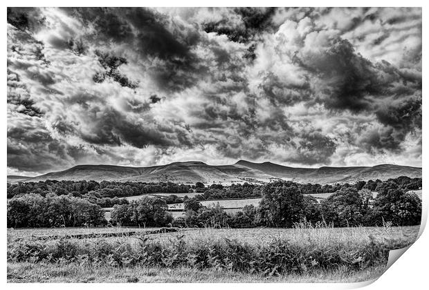 Dramatic Skies Over Penyfan Monochrome Print by Steve Purnell