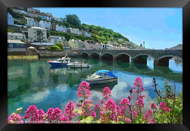Colourful view of The Looe River and Bridge Framed Print by Rosie Spooner
