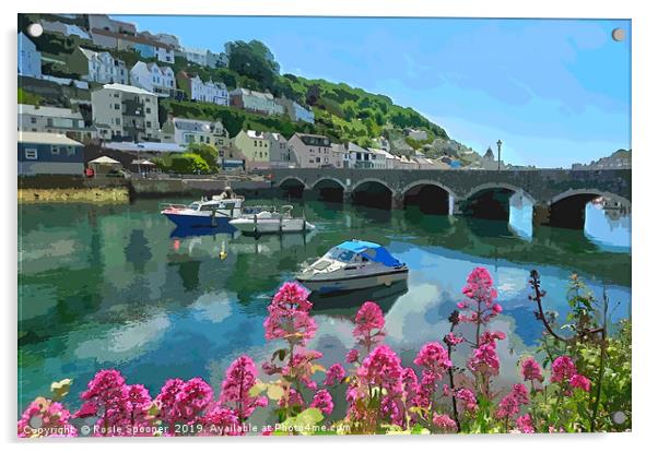 Colourful view of The Looe River and Bridge Acrylic by Rosie Spooner