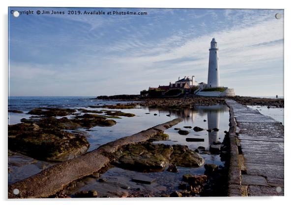 Reflecting on St Mary's Island Acrylic by Jim Jones