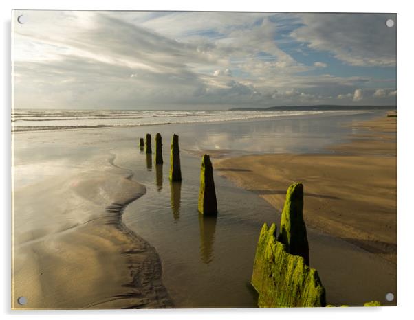 Westward Ho! groynes leading to the shoreline Acrylic by Tony Twyman